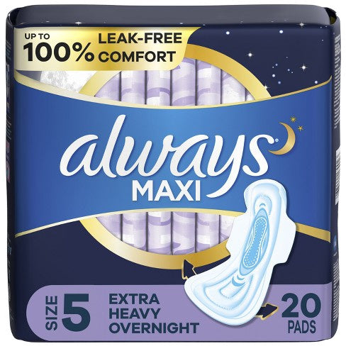 Always Maxi Extra Heavy Overnight with Flexi Wings Pads, Size 5 - 20 count