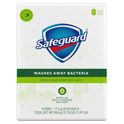 Safeguard Fresh Clean Scent with Aloe Bar Soap 4OZ - 8PACK