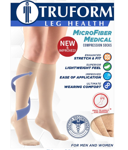 Truform Short Length 20-30 mmHg Compression Stockings for Men and Women, Reduced Length, Closed Toe, Beige, Large