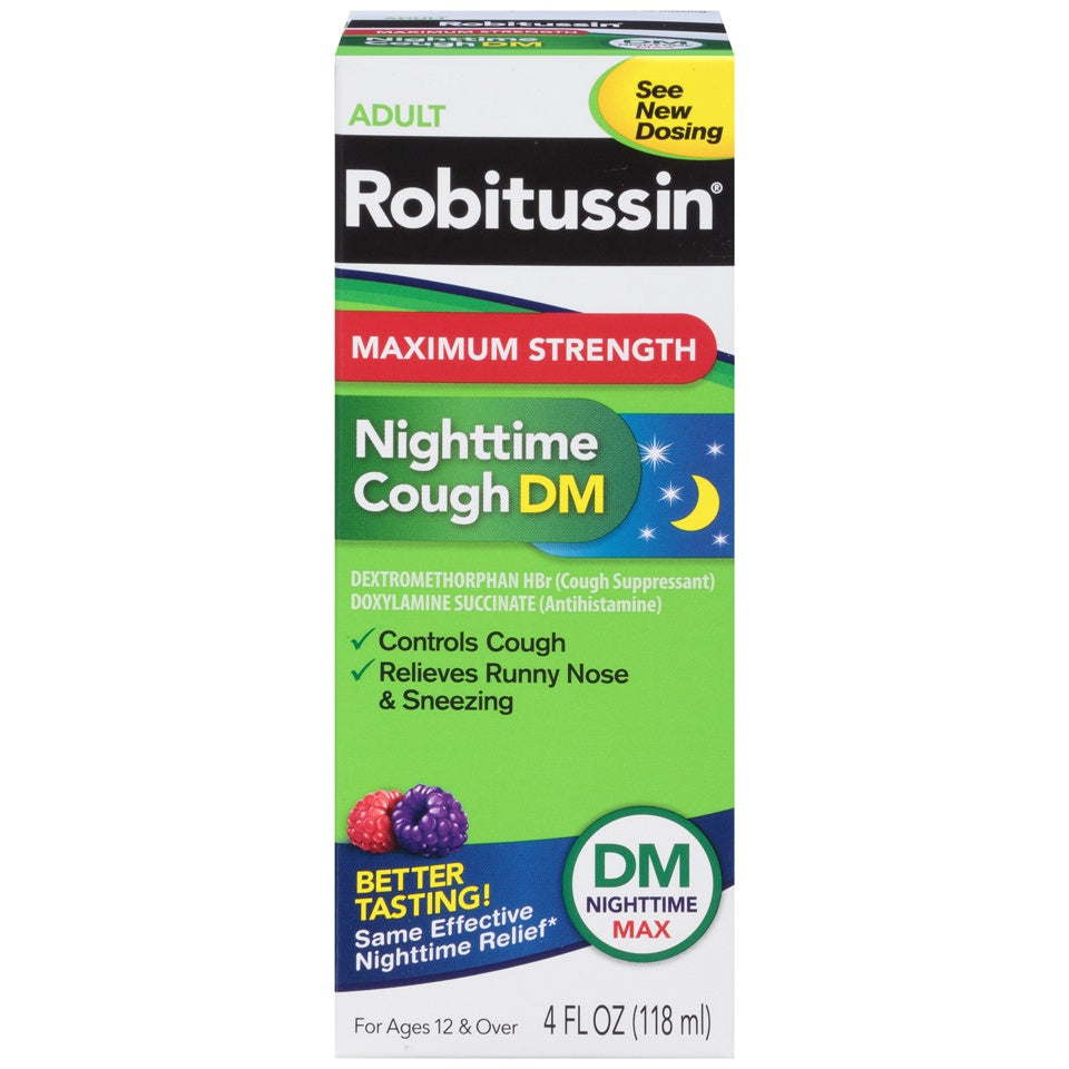 ROBITUSSIN NIGHTTIME COUGH DM MAX STRENGTH BERRY LIQUID 4 OZ