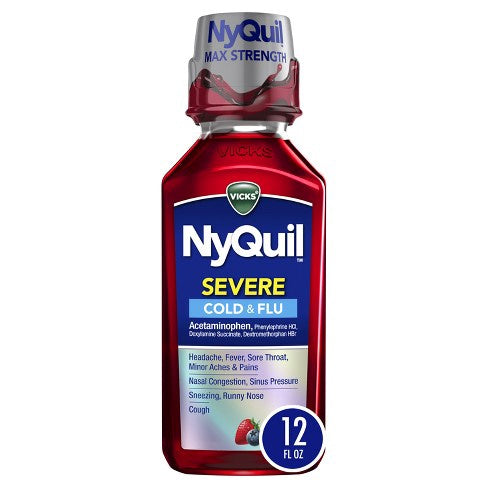 Vicks Nyquil Severe Cold & Flu Medicine Liquid - Berry - 12 Fl Oz