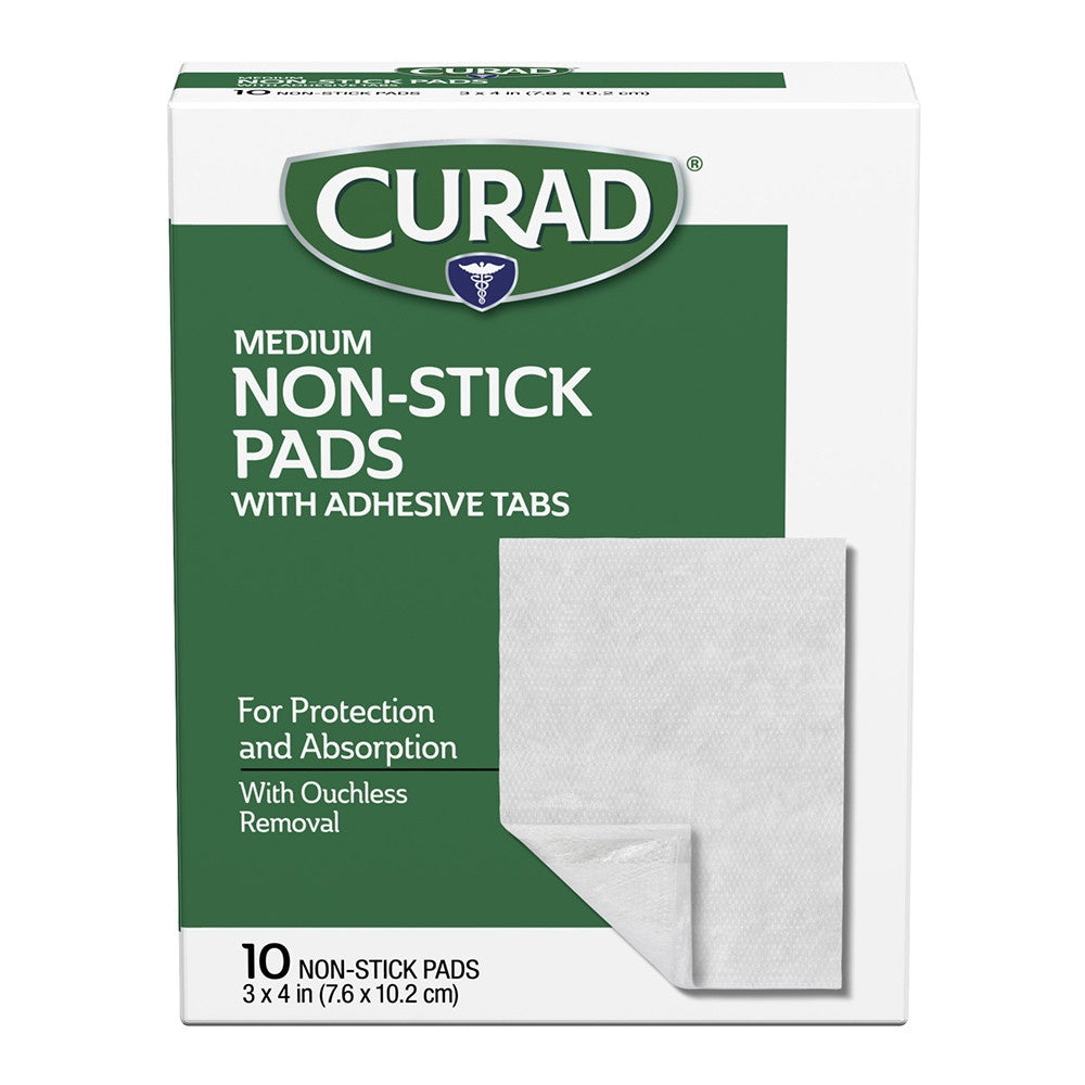 CURAD NON-STICK PADS WITH ADHESIVE TABS 3 X 4 IN. 10 CT