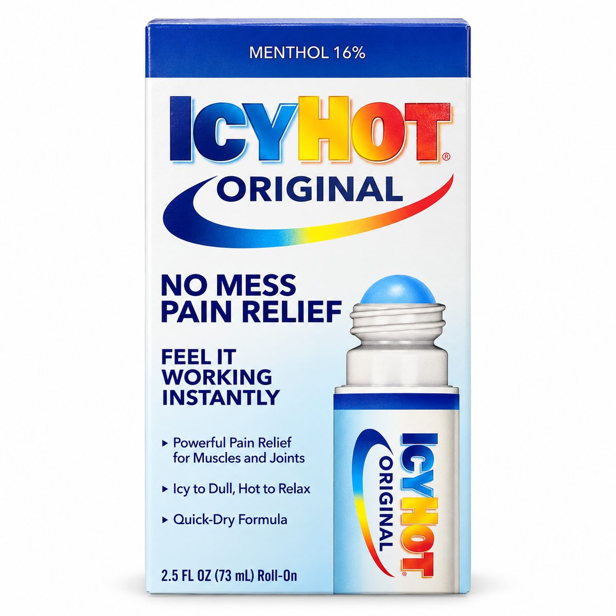 Icy Hot Original No-Mess Menthol 16% Roll On, 2.5 fl oz (73 mL)