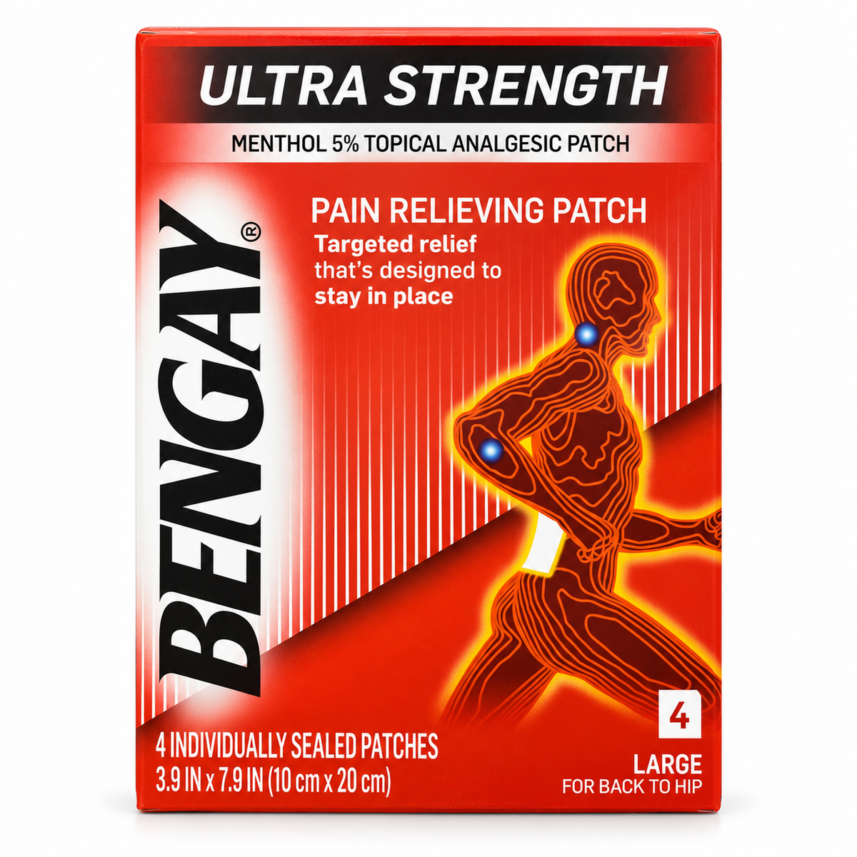 Bengay Ultra Strength Menthol 5% Large Pain Relief Patches, 4 Count