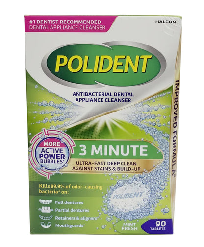 Polident Comprimidos limpiadores para aparatos bucales 90 unidades | Limpieza profunda de retenedores y dentaduras postizas para eliminar bacterias | Polident Dental Appliance Cleanser Tablets 90ct
