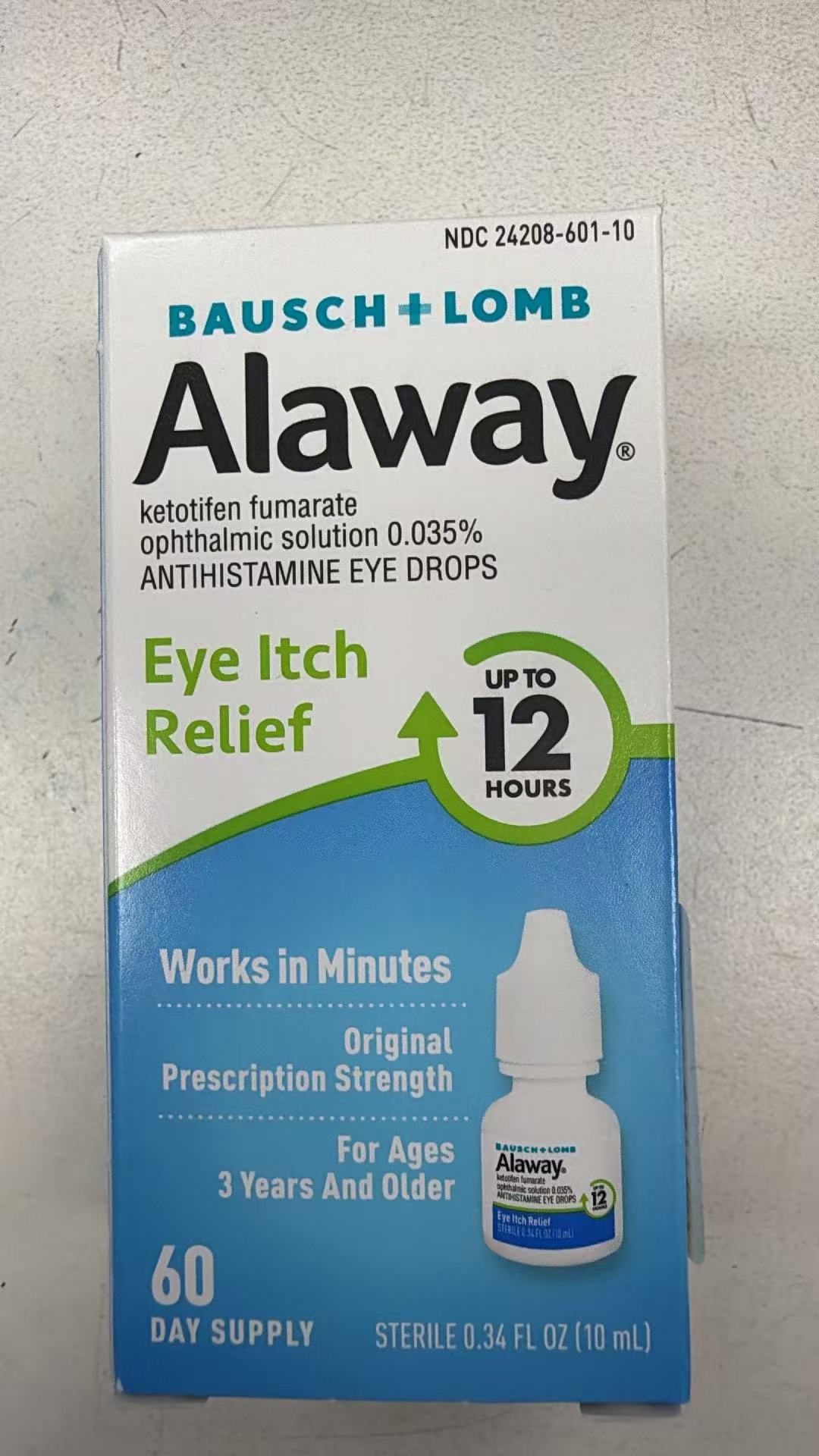 Bausch+Lomb Alaway 抗组胺止痒滴眼液 10mL | 酮替芬0.035% 持续12小时 | Antihistamine Eye Drops 60-Day