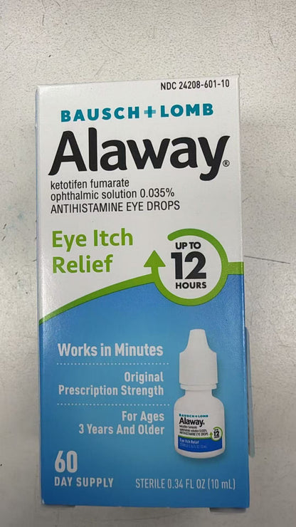 Bausch+Lomb Alaway 抗组胺止痒滴眼液 10mL | 酮替芬0.035% 持续12小时 | Antihistamine Eye Drops 60-Day