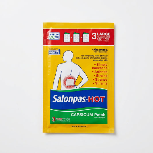 Salonpas-HOT Capsicum 0.025% Large Pain Patches, 3 Count (13 × 18 cm)