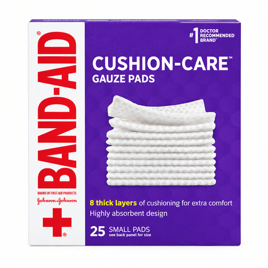 BAND-AID 邦迪小号纱布垫 25片 | 8层加厚高吸收设计 | Cushion-Care Gauze Pads 25 Small Pads