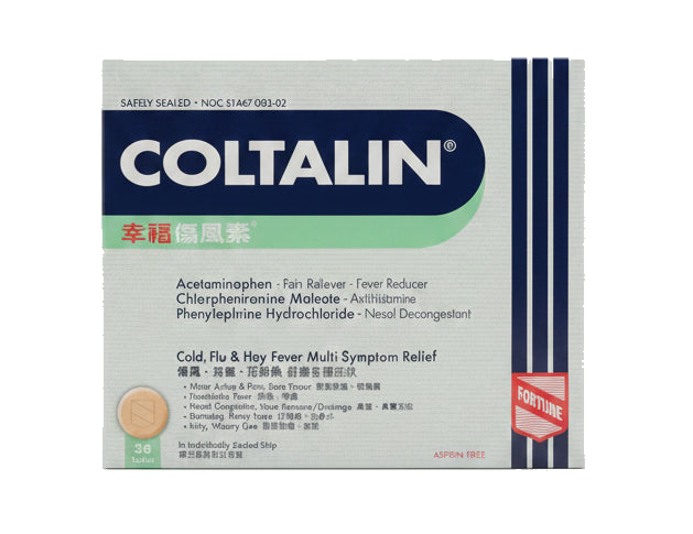 COLTALIN Cold & Flu Relief Tablets 36 Tablets Green Box | Pain Relief, Fever Reduction, Nasal Decongestant, Antihistamine