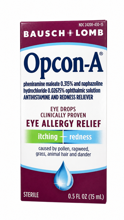 Bausch+Lomb Opcon-A 眼部过敏滴眼液，纯白背景商品图