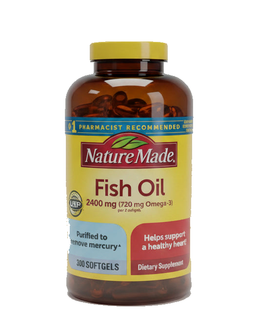 Nature Made 鱼油软胶囊 2400mg 300粒 | Omega-3 720mg 心脏健康 USP认证 | Fish Oil Softgels