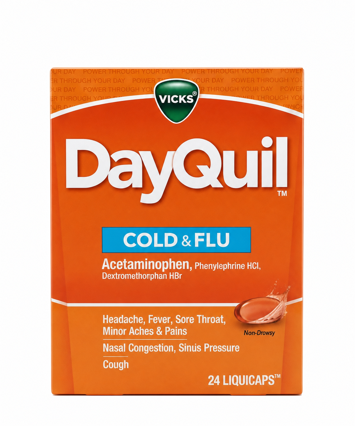 Vicks DayQuil Cold & Flu 日间感冒胶囊，纯白背景商品图