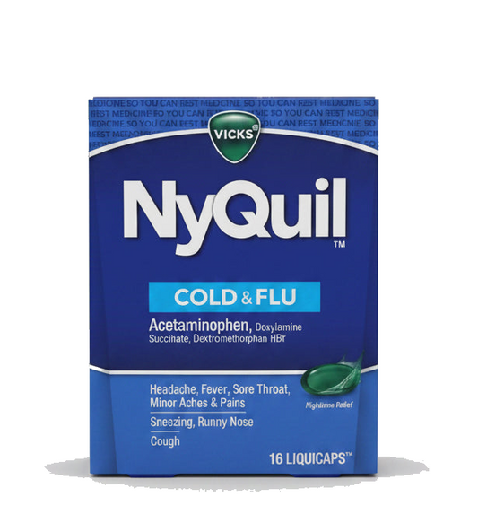 维克VICKS NyQuil 感冒流感夜间缓解液胶囊 16粒 | 止咳退烧助眠 | Cold & Flu LiquiCaps
