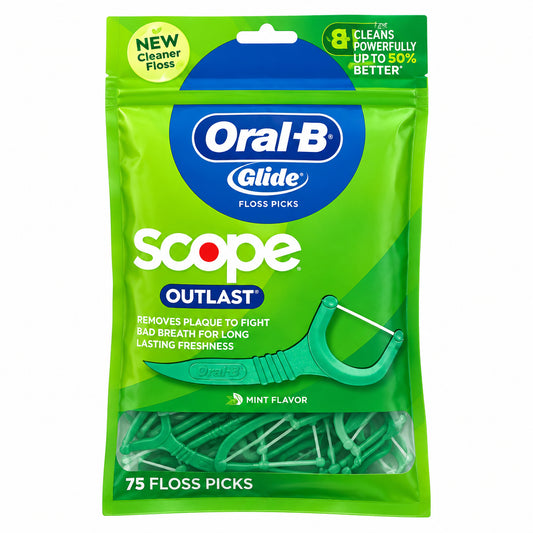 Oral-B Glide 薄荷味牙线棒 75支 | Scope Outlast 牙缝清洁 | Mint Floss Picks 75 Count