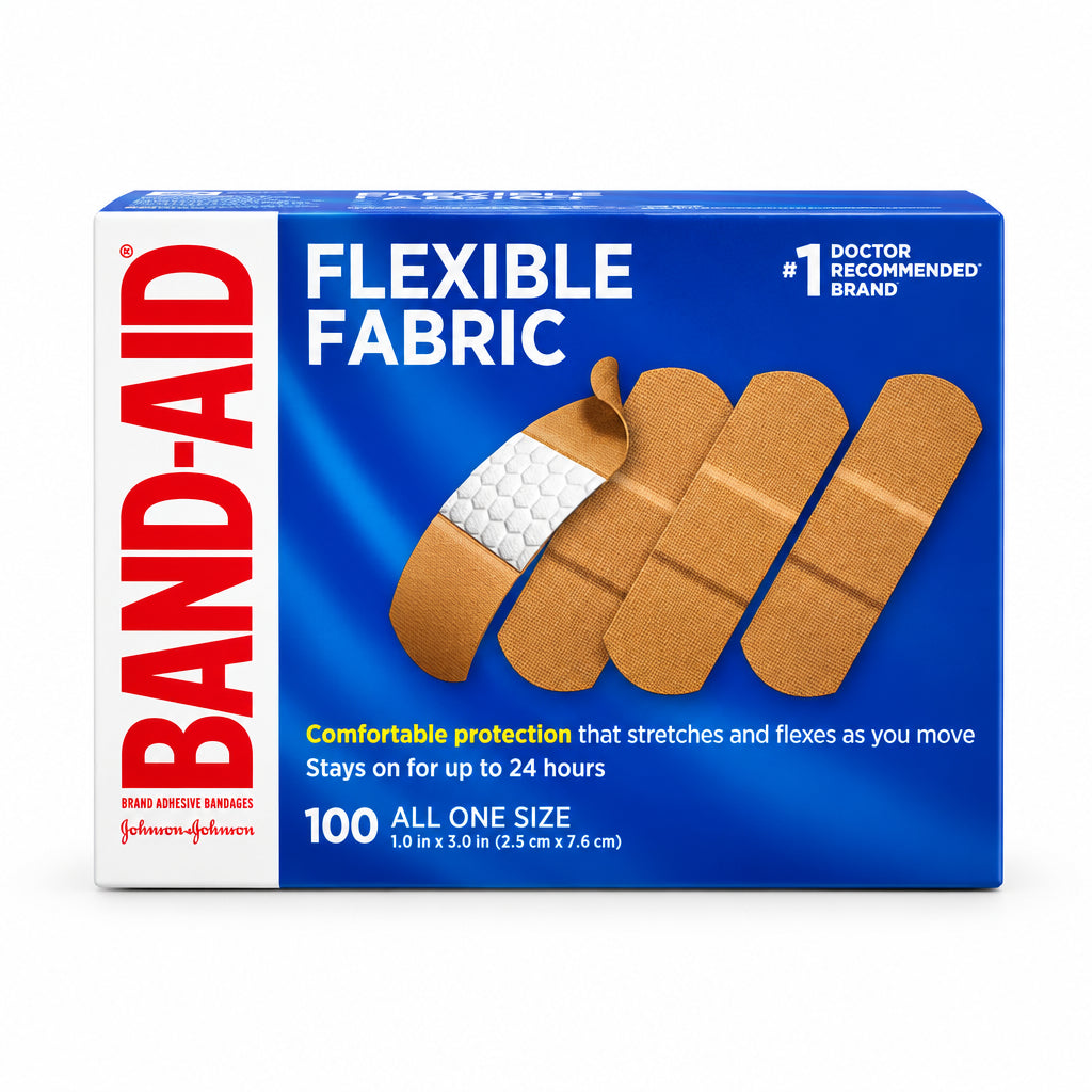 BAND-AID 邦迪柔韧布质创可贴 100片 | 2.5×7.6厘米同尺寸 | Flexible Fabric Adhesive Bandages 100 Count