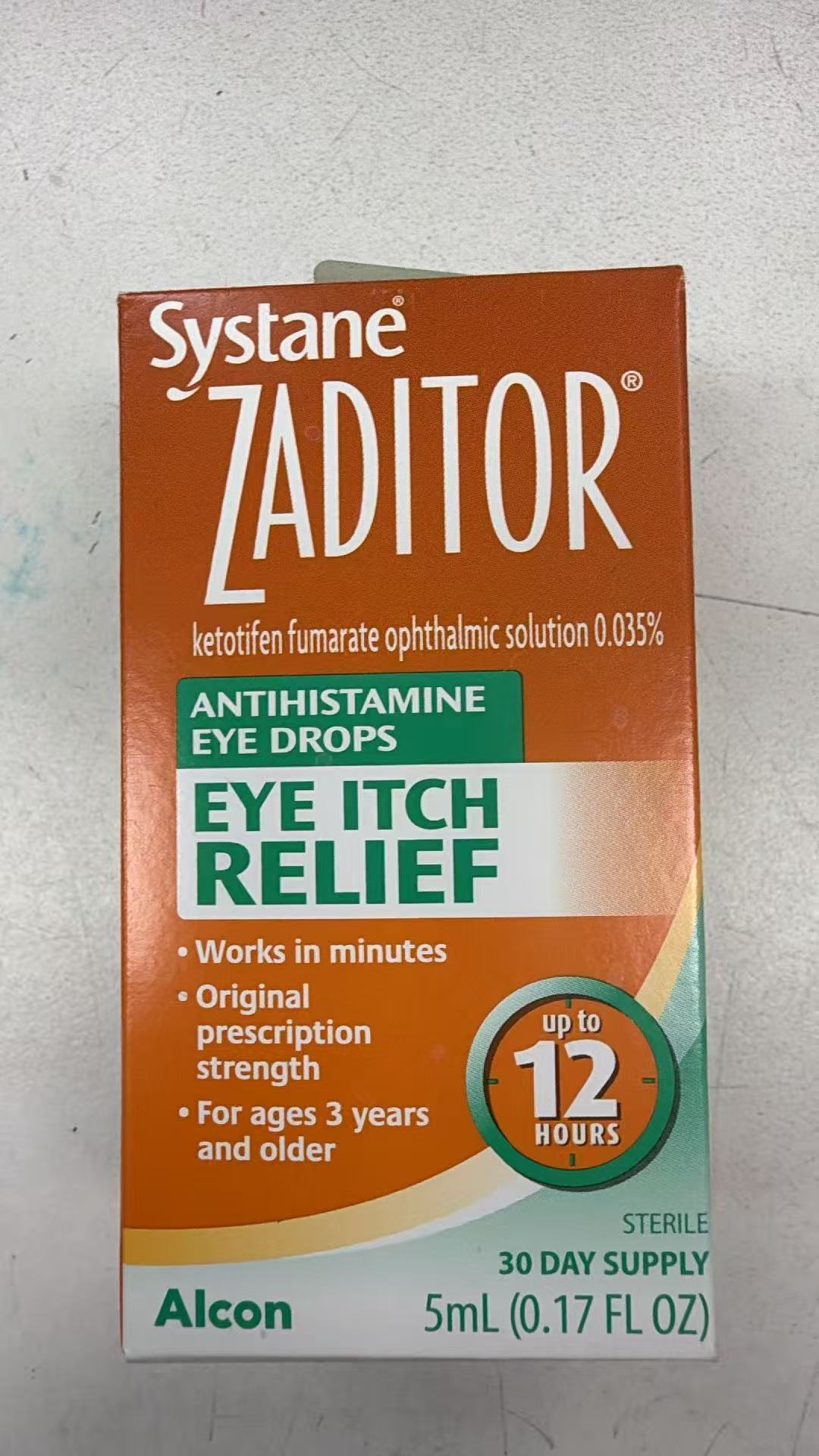 Systane Zaditor 抗组胺止痒滴眼液 5mL | 酮替芬0.035% 持续12小时 | Antihistamine Eye Drops 30-Day