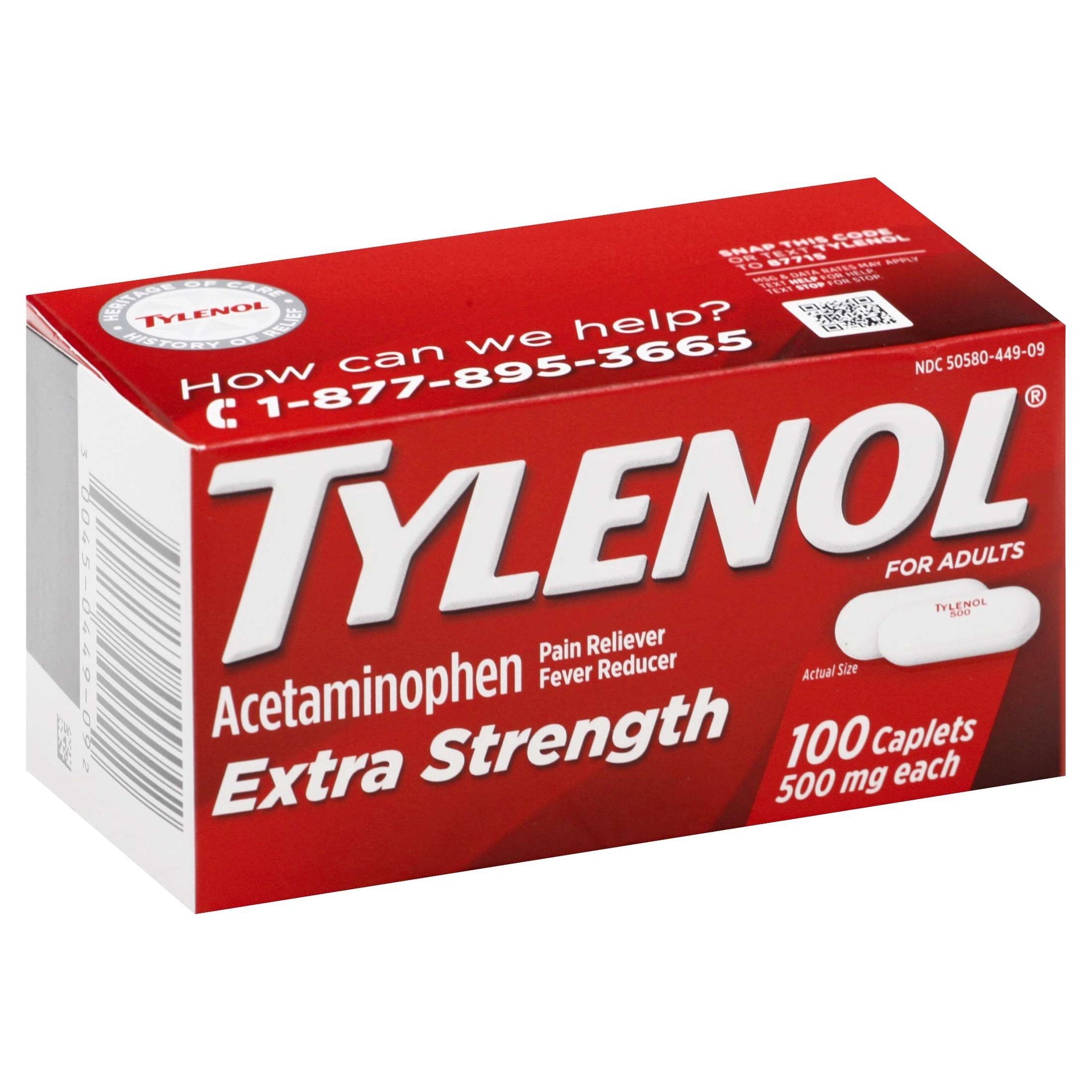 TYLENOL EXTRA STRENGTH 500MG CAPLETS 100 CT