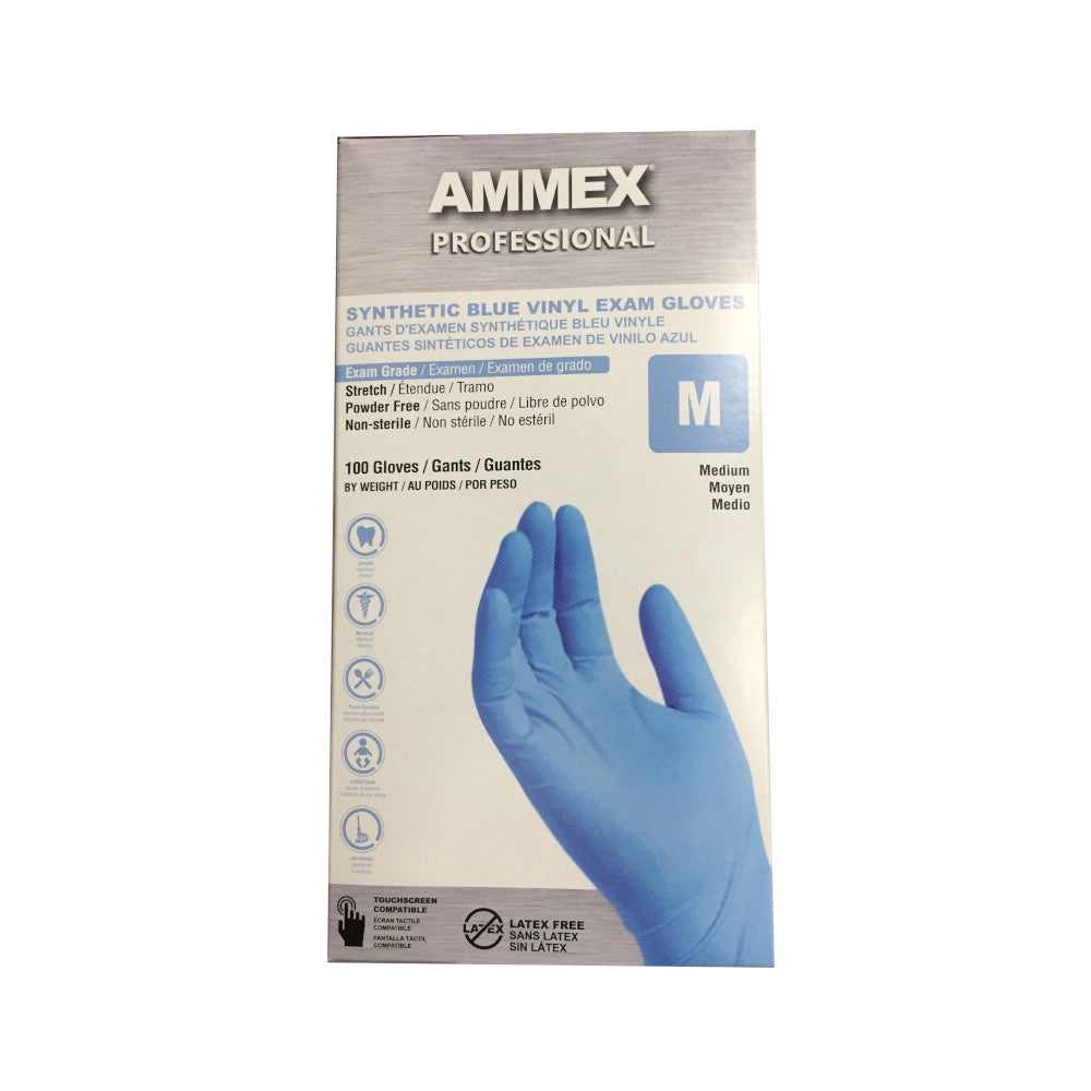 AMMEX Vinyl Gloves (M) 100 PCS/box BLUE
