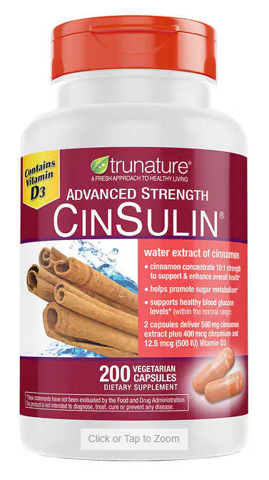 trunature Advanced Strength CinSulin 500mg., 200 Vegetarian Capsules