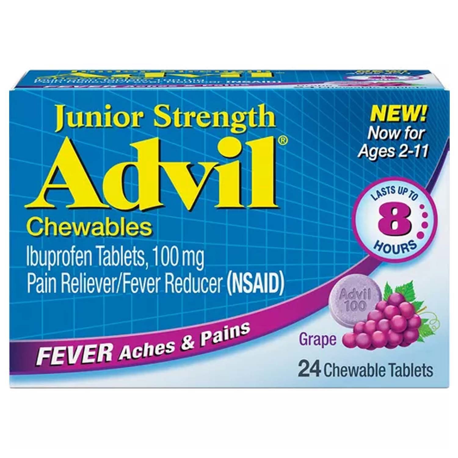 Advil Junior Strength 100Mg Chewable Tablets Grape 24 Ct