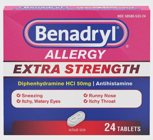 Benadryl Allergy Relief Extra Strength Antihistamine 24 Tablets