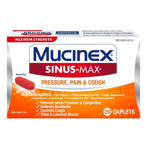 MUCINEX SINUS-MAX SEVERE CONGESTION RELIEF CAPLETS 20 CT