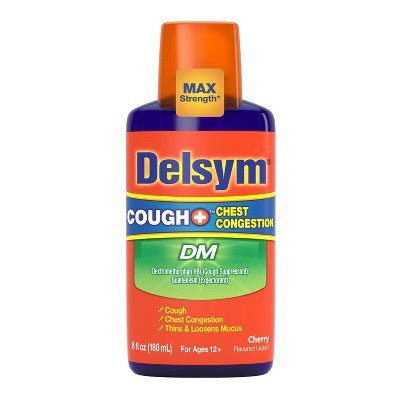 Delsym Cough Plus Chest Congestion Dm Relief Liquid - Dextromethorphan - Cherry - 6 Fl Oz