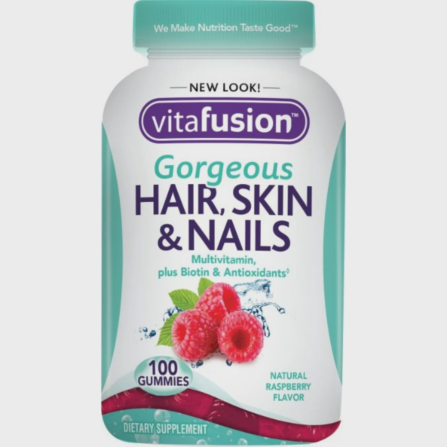 Vitafusion Gorgeous Hair, Skin & Nails Multivitamin, Gummies, Raspberry 100 ea