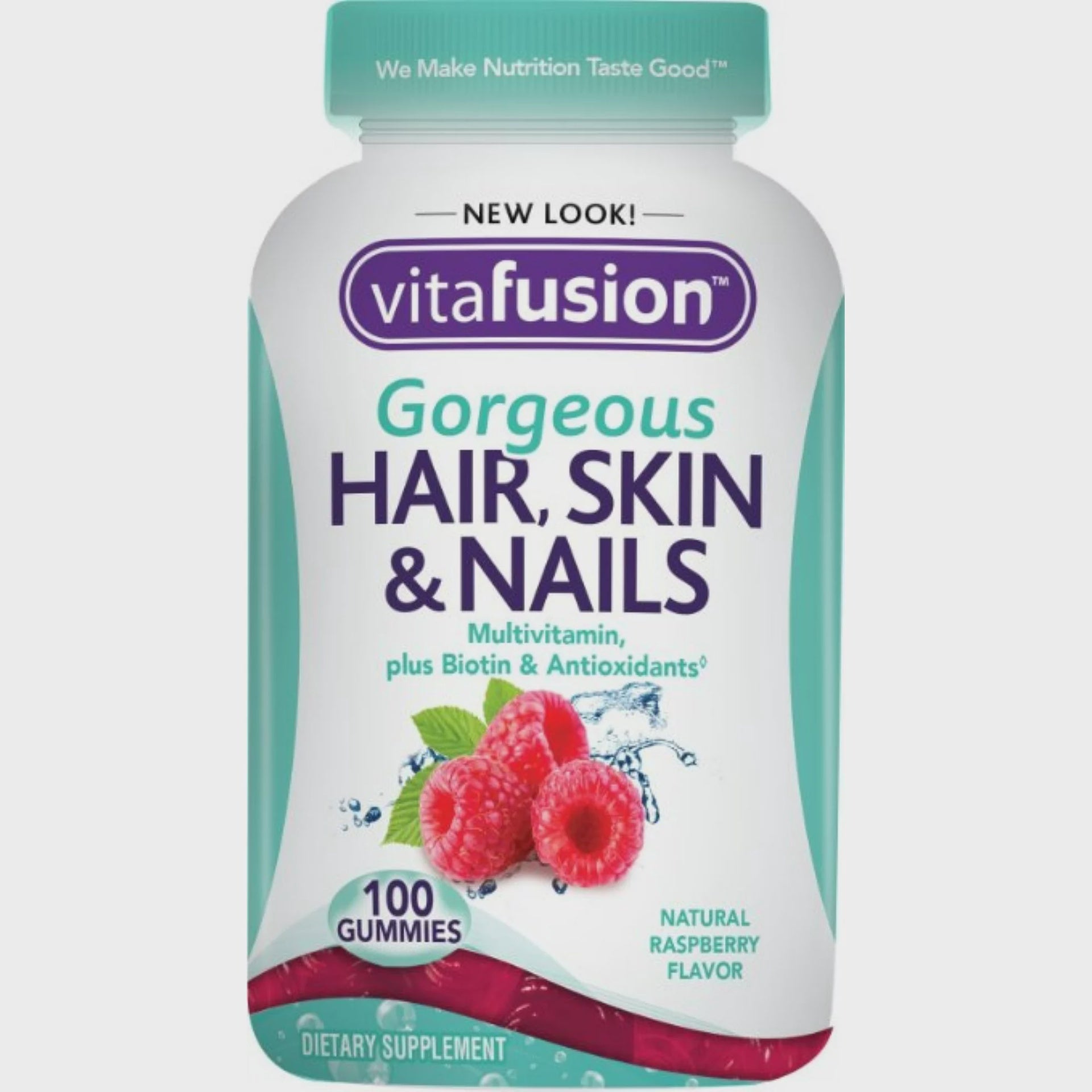 Vitafusion Gorgeous Hair, Skin & Nails Multivitamin, Gummies, Raspberry 100 ea
