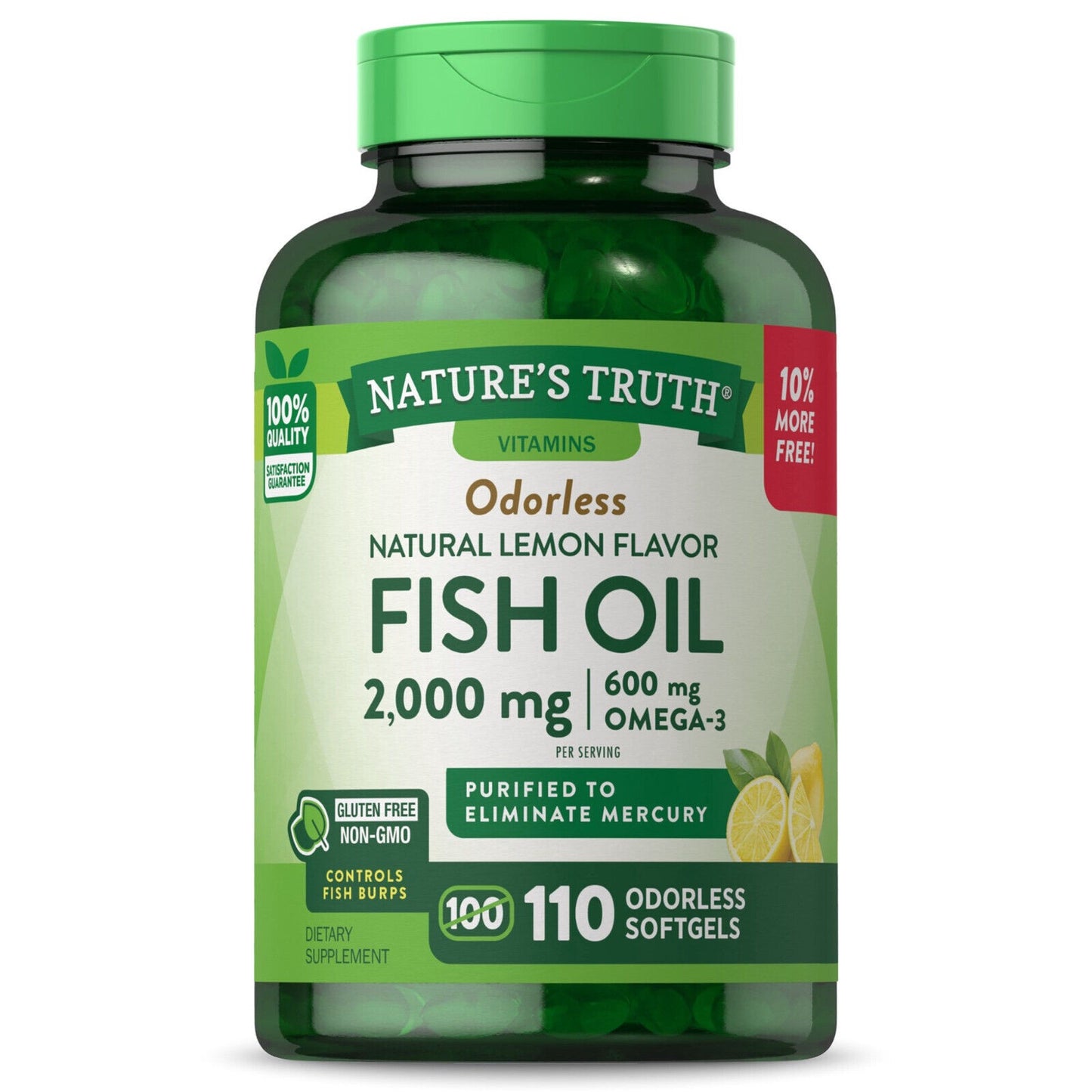 Nature's Truth Odorless Fish Oil 2000mg, Lemon 110 Softgels