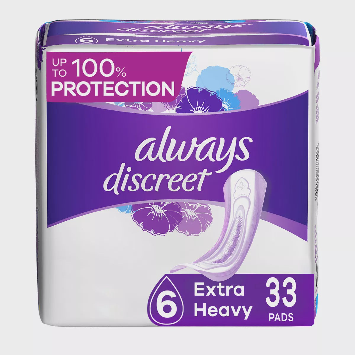Always Discreet Pads, Extra Heavy Long, Size 6 - 33 pads