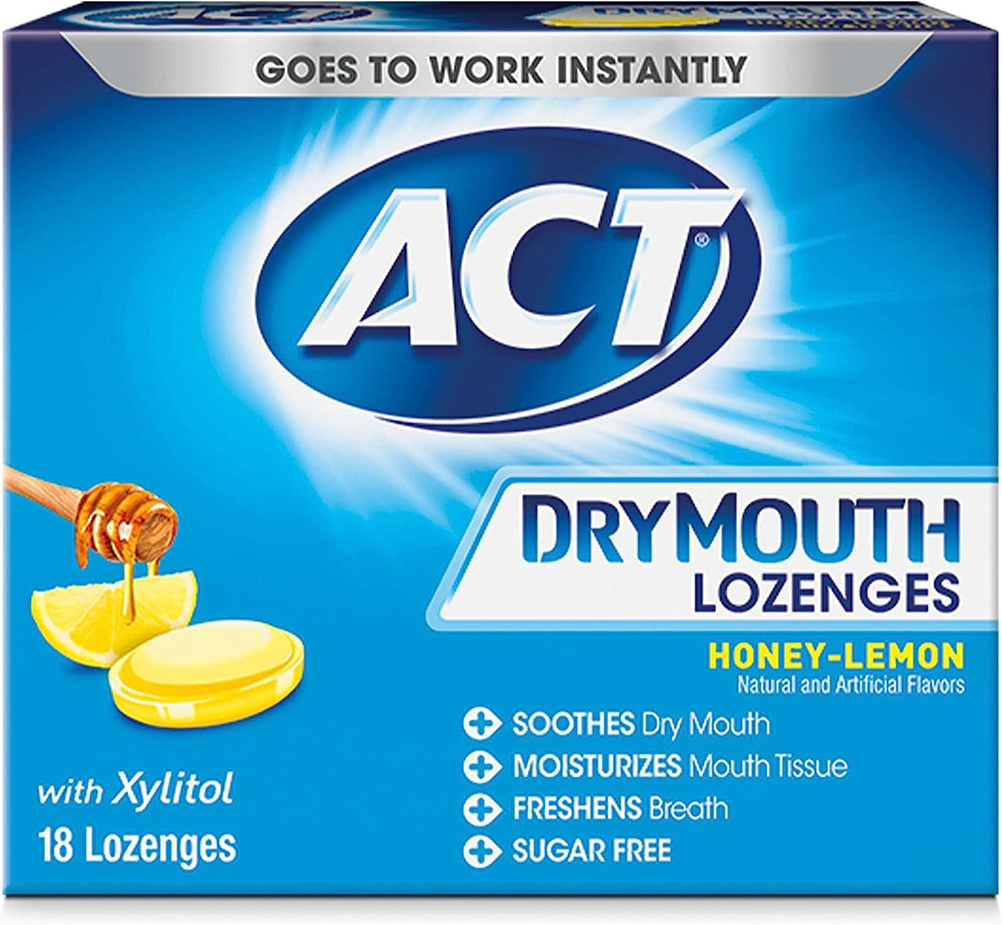 ACT Dry Mouth Lozenges With Xylitol, Sugar Free Honey-Lemon, 18 Count