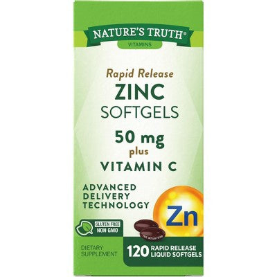 NATURE'S TRUTH ZINC + VITAMIN C RAPID RELEASE SOFTGELS 120 CT