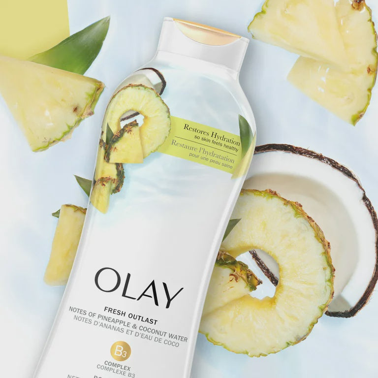 Olay Fresh Outlast Paraben Free Body Wash with Rejuvenating Notes of Pineapple and Coconut Water, 22 fl oz