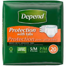 Depend Incontinence Protection with Tabs, Unisex S/M Maximum Absorbency, 20 Ct