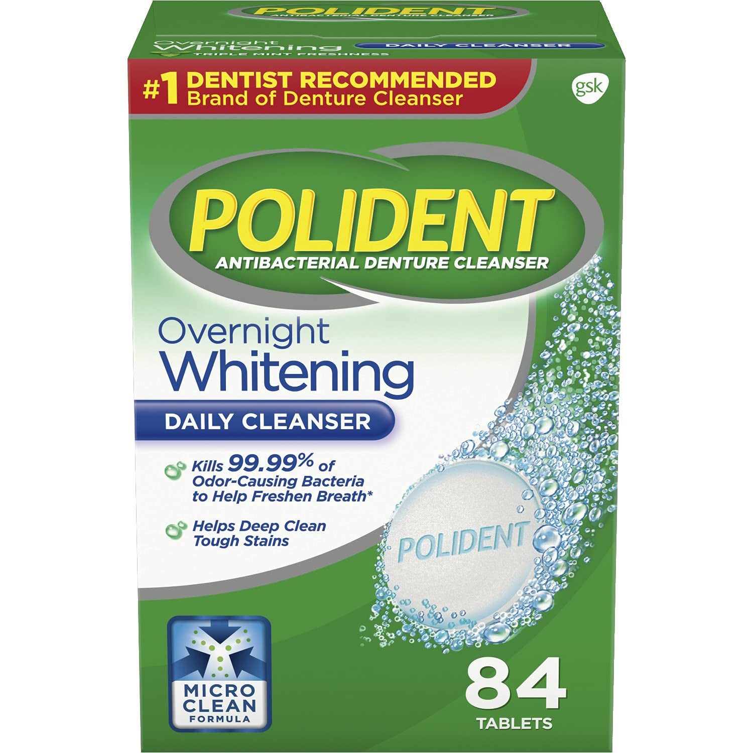 POLIDENT OVERNIGHT WHITENING DENTURE CLEANSER TABLETS 84 CT