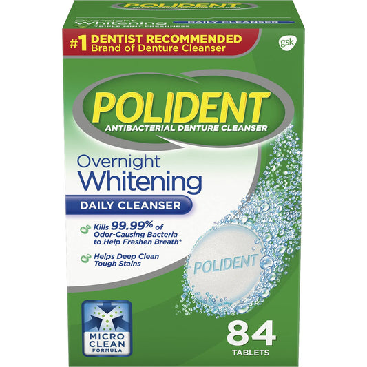 POLIDENT OVERNIGHT WHITENING DENTURE CLEANSER TABLETS 84 CT