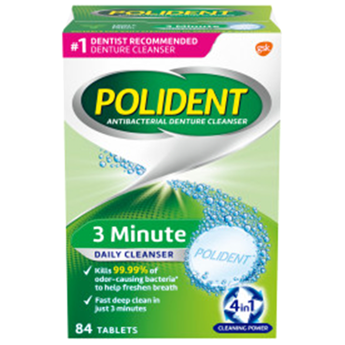 Polident 3 Minute Antibacterial Denture Cleanser - 84 tablets