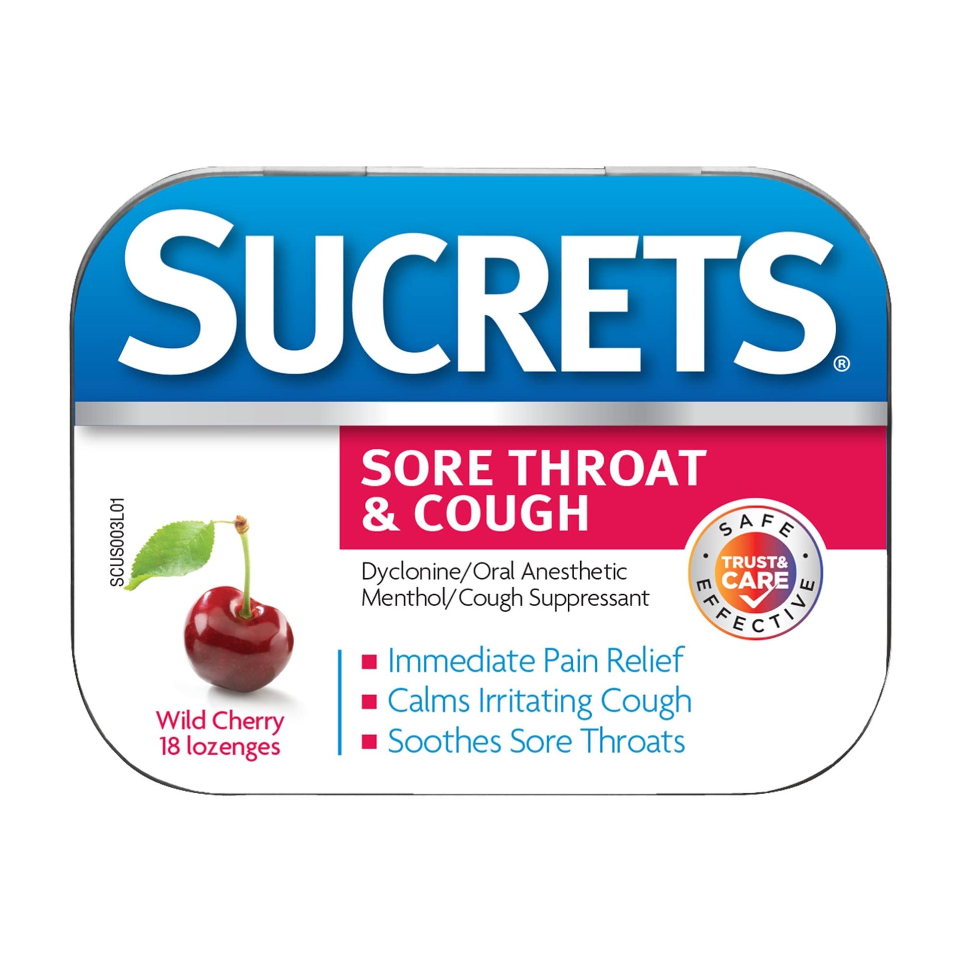 Sucrets Sore Throat Lozenges, Wild Cherry Flavor, 18 Count