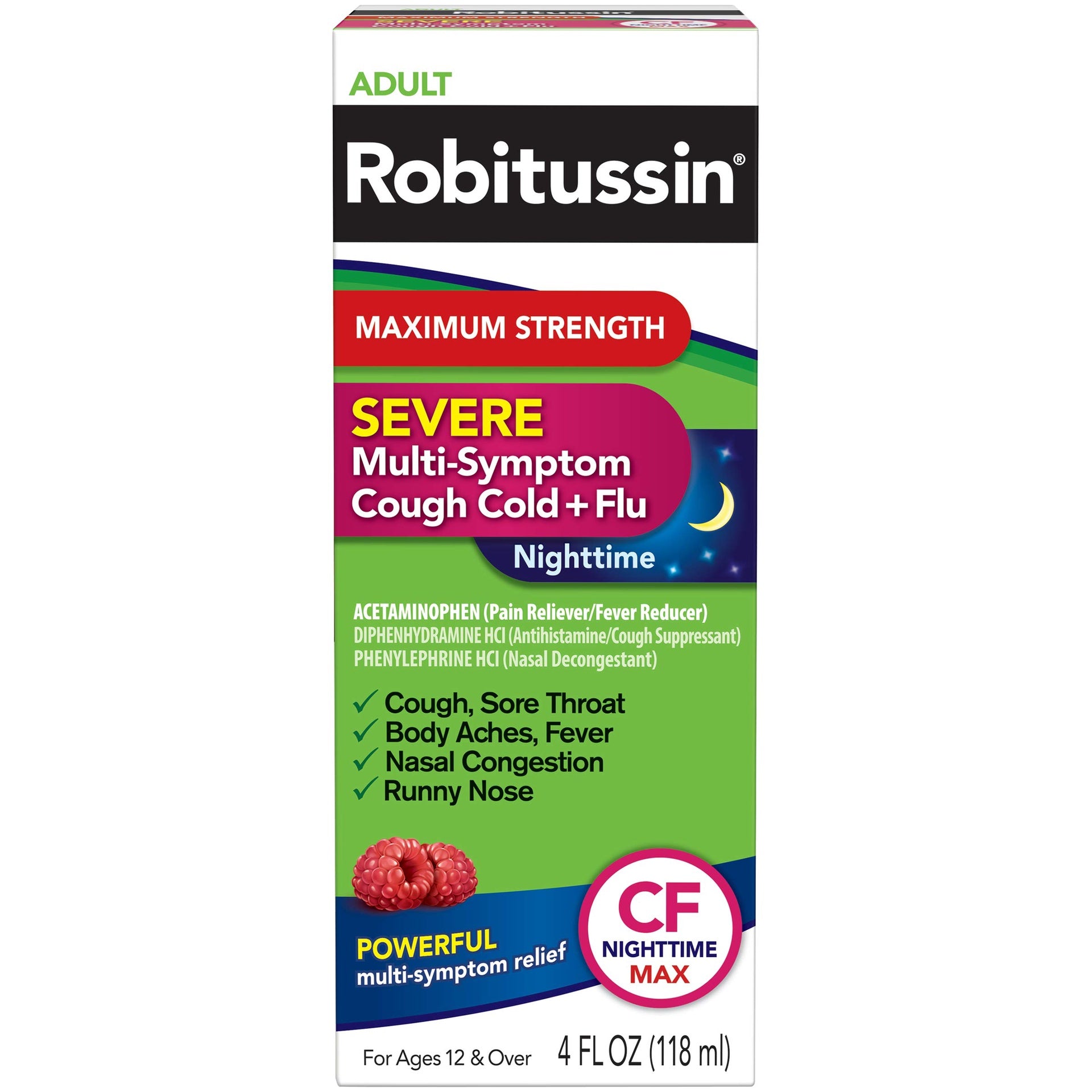 Robitussin Severe Nighttime Cough Cold + Flu Liquid, Maximum Strength 4 OZ
