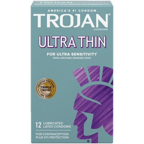 Trojan Ultra Thin For Ultra Sensitivity Premium Fragrance Free Lubricated Latex Condoms - 12ct