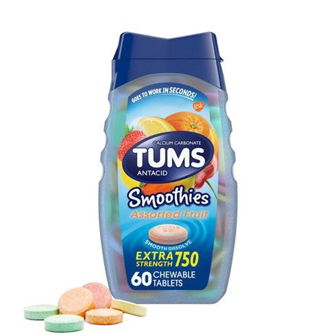 Tums Smoothies Extra Strength 750 Chewable Tablets Assorted Fruit - 60 ct