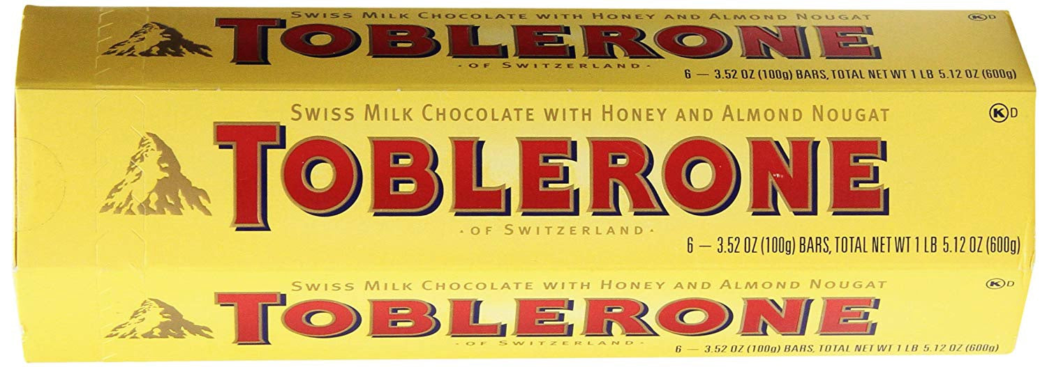 Toblerone Brand Swiss Milk Chocolate Honey & Almond Nougat (6 Bars x 3.52 oz)