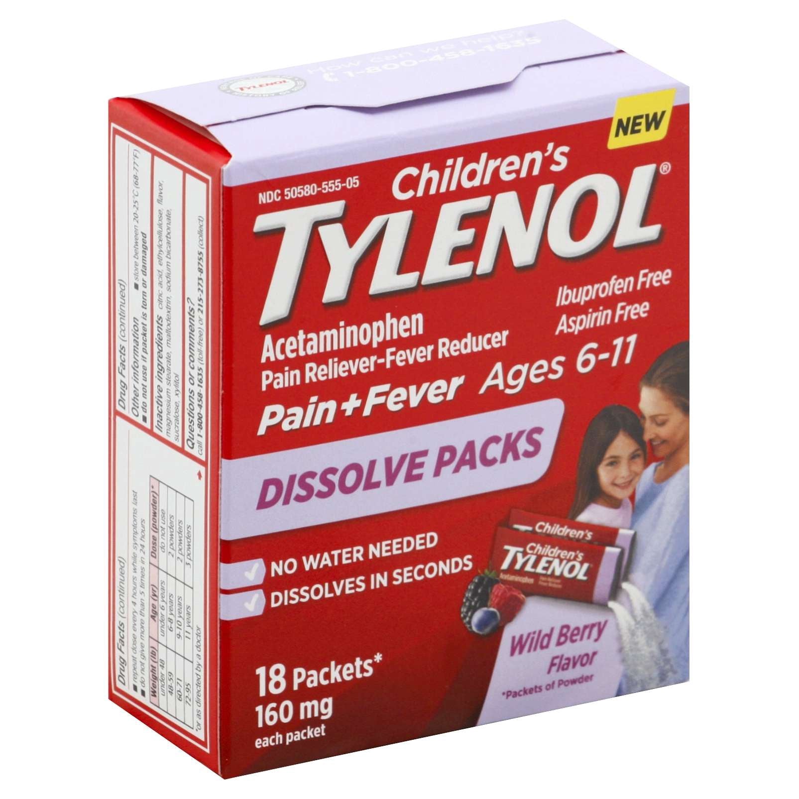 TYLENOL CHILDREN'S PAIN & FEVER DISSOLVE PACKS WILD BERRY 18 CT