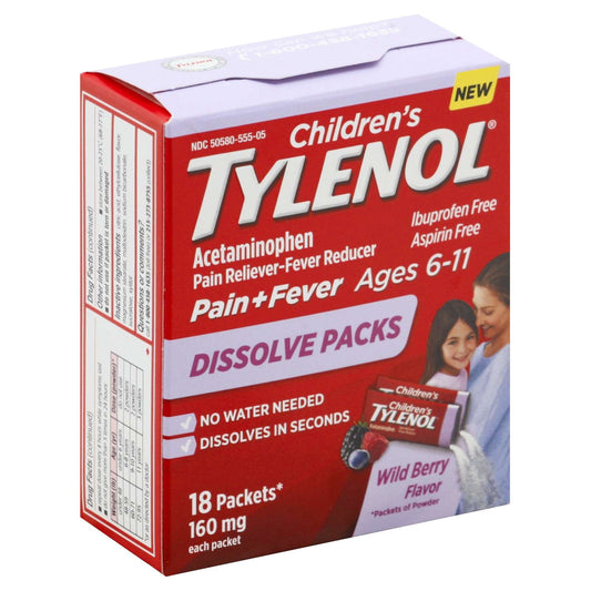 TYLENOL CHILDREN'S PAIN & FEVER DISSOLVE PACKS WILD BERRY 18 CT