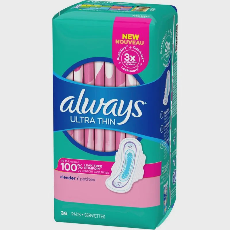 Always Ultra Thin Pads Slender Unscented with Wings, 36 Count