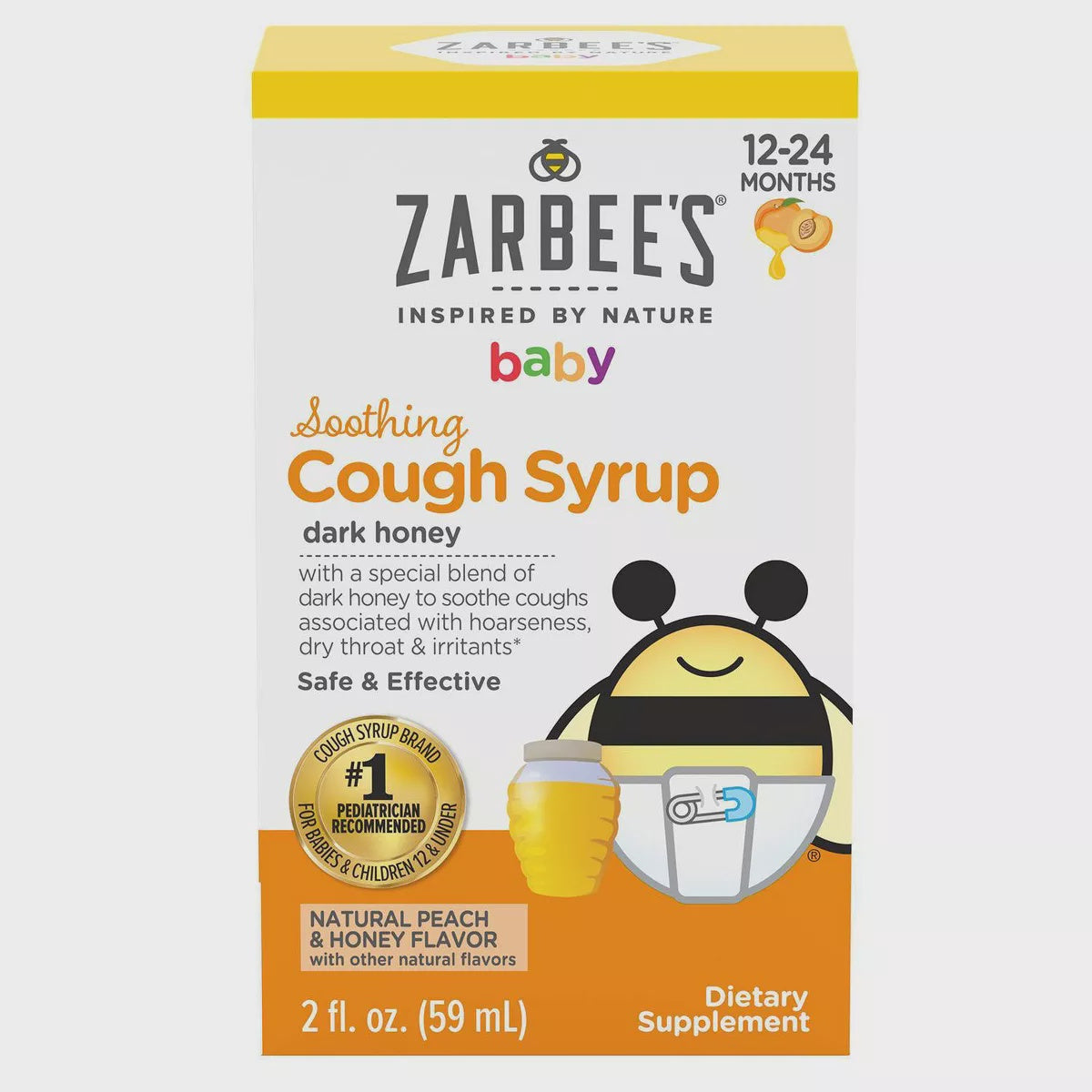 Zarbee's Baby Soothing Cough Syrup with Dark Honey - Natural Peach & Honey Flavor - 2 fl oz