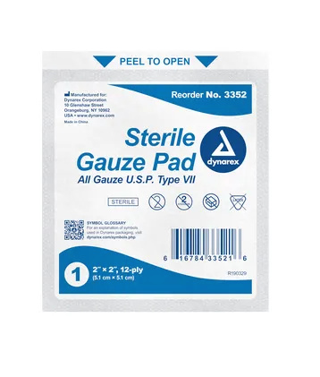 Sterile Gauze pad 2"x2", 12-ply