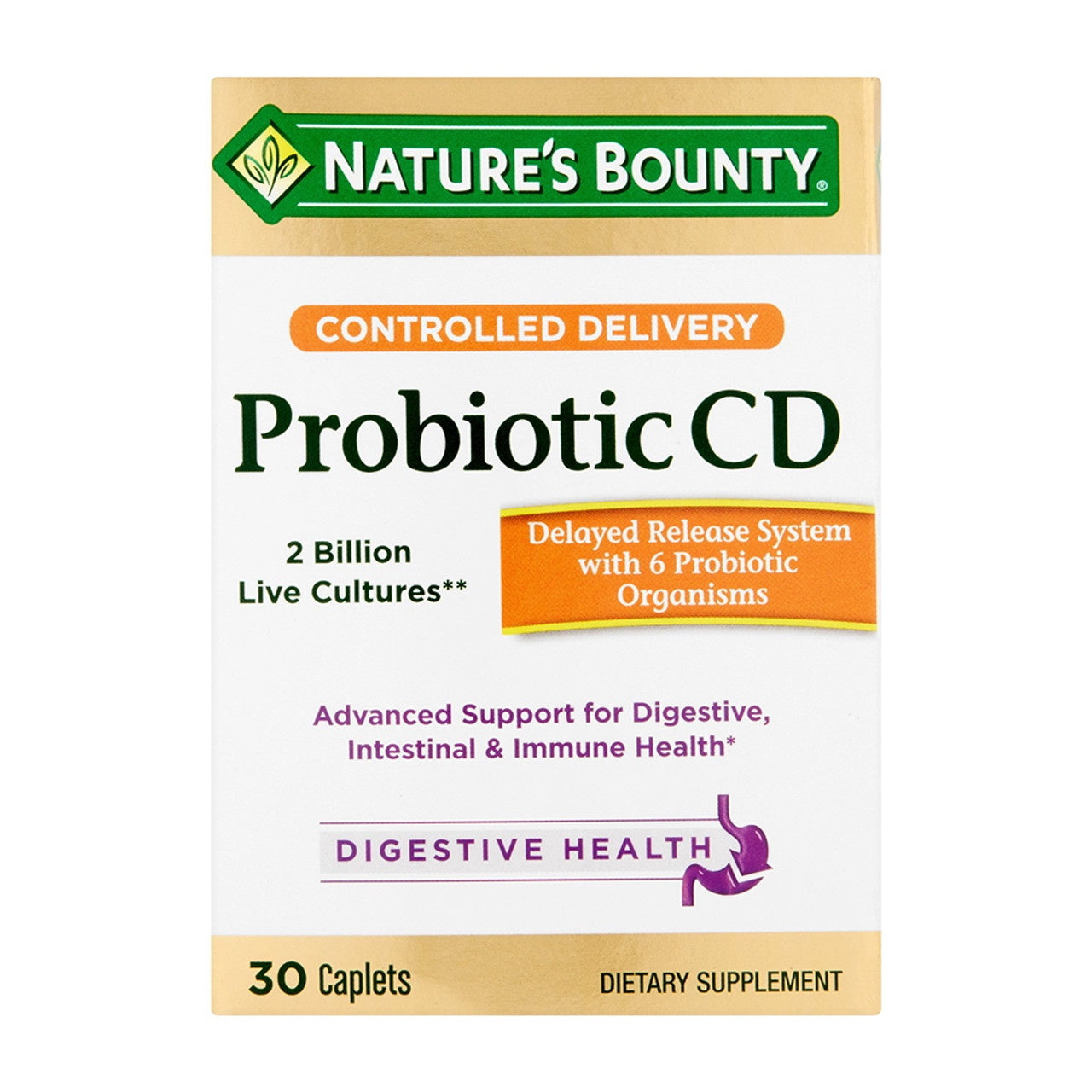 Natures Bounty Controlled Delivery Probiotic CD Caplets, Digestive Health, 30 Ea